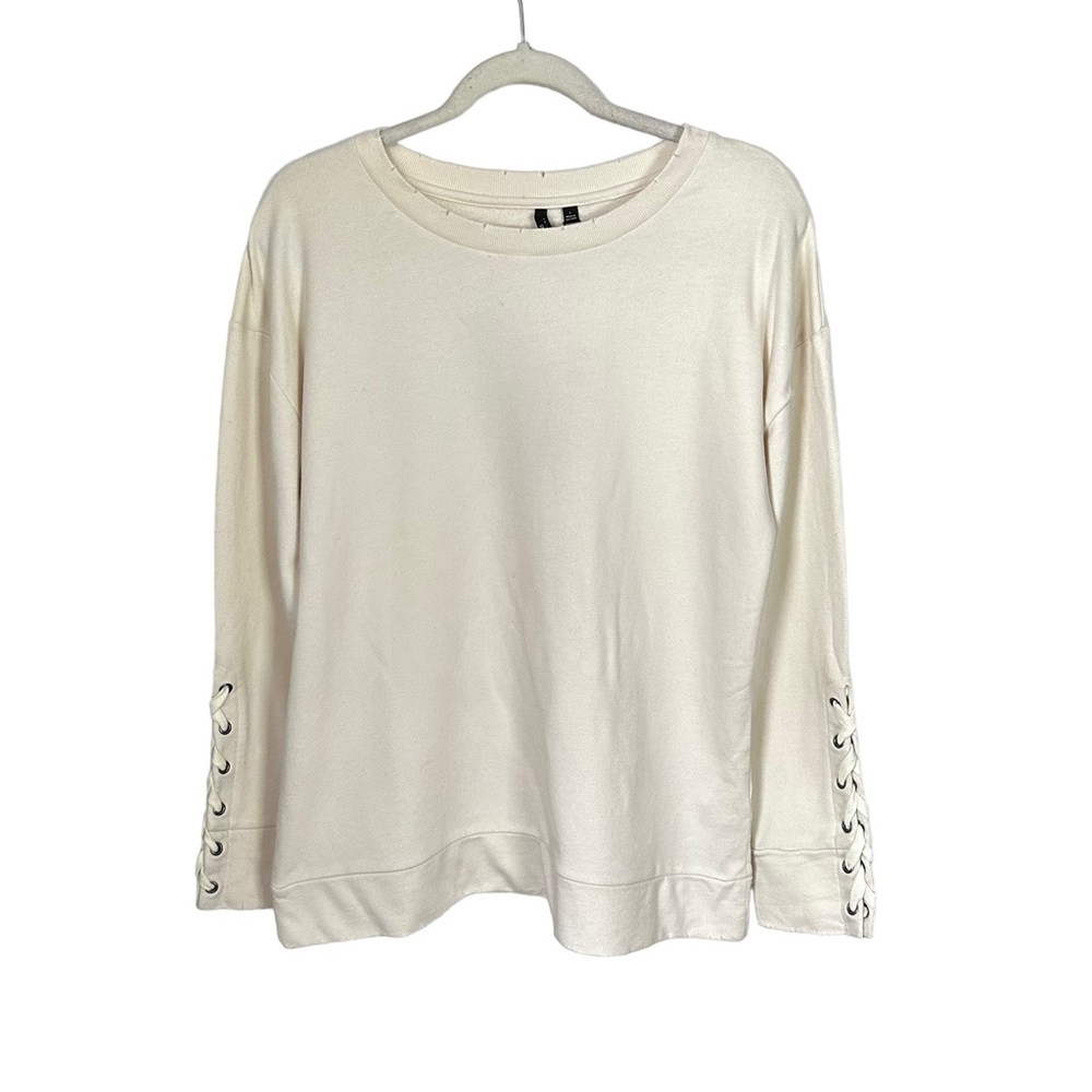Joe's Collection Women's Sz S Cream Sweater Distressed Hem Lace Up Sleeve NWT